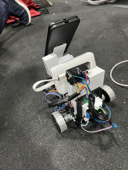 Street Sweeper robot, front view showing the two-wheel drivetrain